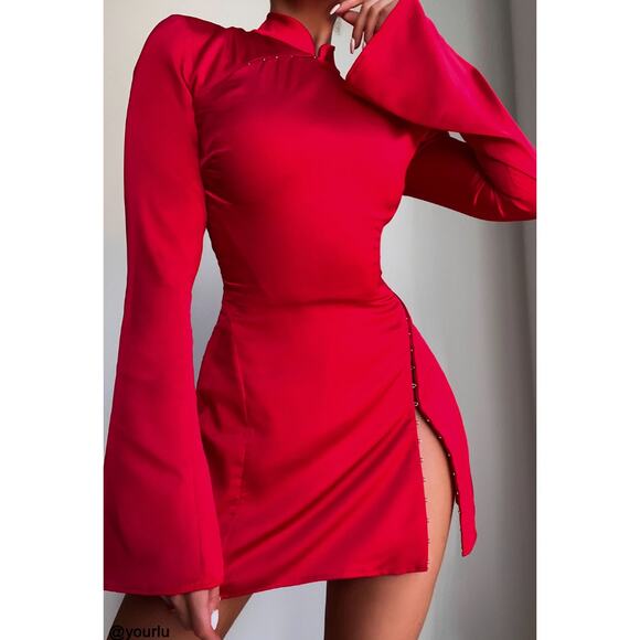 House of CB Alyssa Scarlet Satin Mini Dress Size XS - Picture 3 of 10